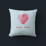 CUSTOM CUSHION simple fingerprint heart couple<br><div class="desc">A very "on trend" design featuring two fingerprints entwined to create a heart - the perfect couple's gift whether it be for their wedding, anniversary or just because... Setup as a template it is simple for you to add your own details, or hit the customise button and you can add...</div>