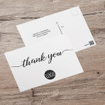 Custom Customer Appreciation Business template Postcard<br><div class="desc">Personalise this simple and easy to use thank you postcard template with your company's logo,  message,  name,  and return address. Let your clients,  customers,  patrons know you are grateful for their support during these uncertain times. Featuring a printed modern "thank you" script with long-tailed embellishments.</div>