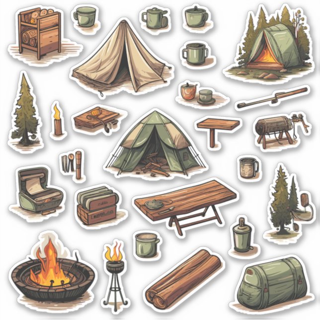 Custom-Cut Camping Vinyl Stickers (Front)