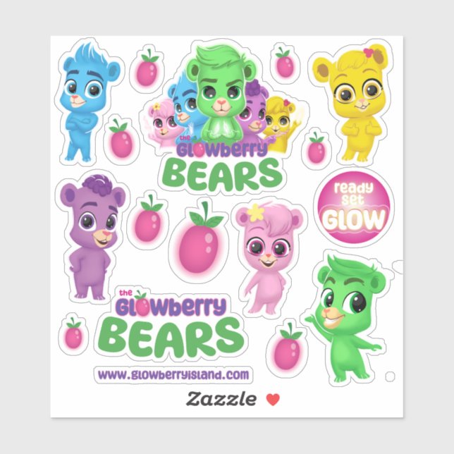 Custom-Cut GlowBerry Bears Vinyl Sticker (Sheet)
