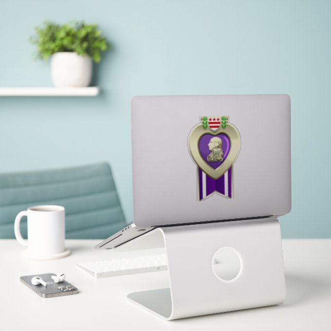 Custom Cut Purple Heart Medal Vinyl (Laptop On Desk)
