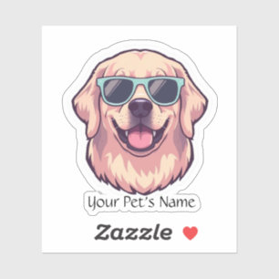 Custom-Cut Vinyl Sticker Cute Golden Retriever wit