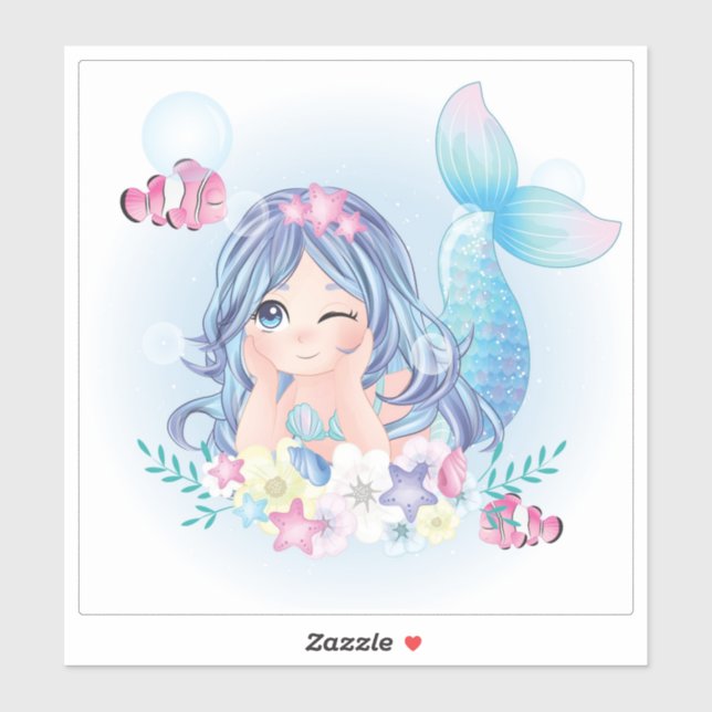 CUSTOM CUT VINYL STICKER  : CUTE MERMAID (Sheet)
