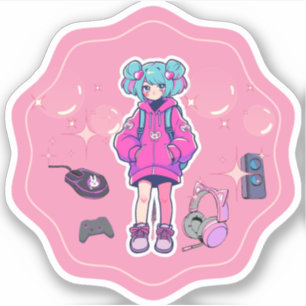 Custom-Cut Vinyl Sticker,gamer girl,pink