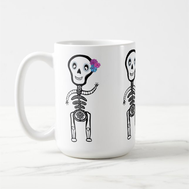 Custom-Cut Vinyl Sticker happy skeletons Coffee Mug (Left)