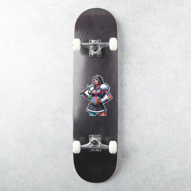 Custom-Cut Vinyl Sticker: Warrior Woman (Skateboard)