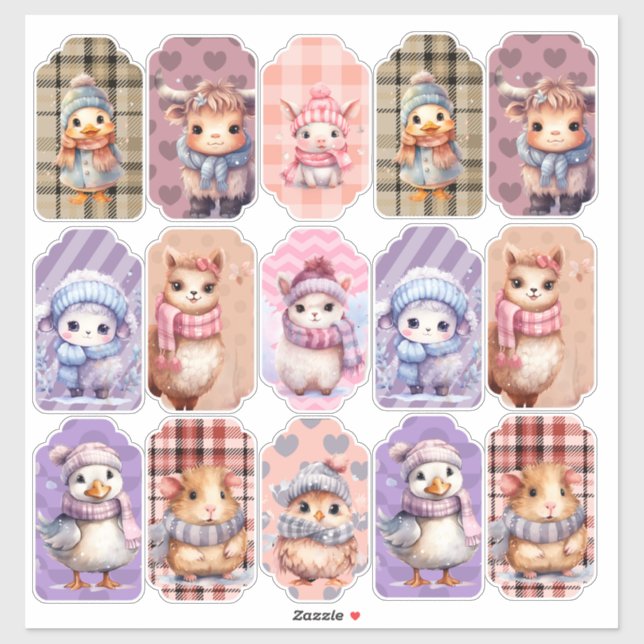 Custom-Cut Vinyl Sticker winter barn yard animals (Sheet)