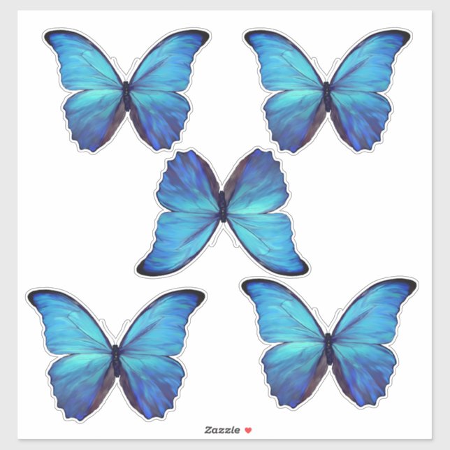 Custom Cut Vinyl Stickers - 5 Blue Morpho Butterfl (Sheet)