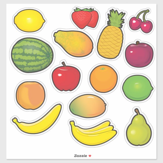 Custom-Cut Vinyl Stickers of a Bunch of Fruit  (Sheet)