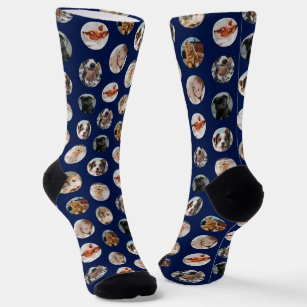 Custom Cute 8-Photo Pet Collage   Navy Blue Socks