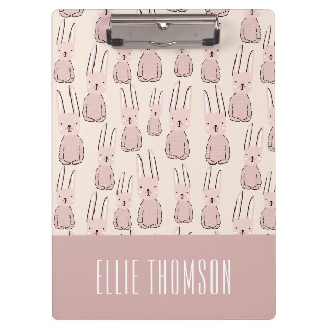 Custom Cute Animal Pink Bunny Pattern Clipboard (Front)