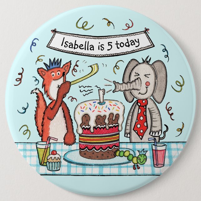Custom Cute Animals Birthday Age Badge Button (Front)