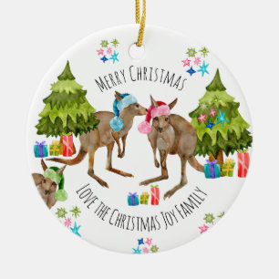Custom Cute Aussie Kangaroo Christmas Ceramic Tree Decoration