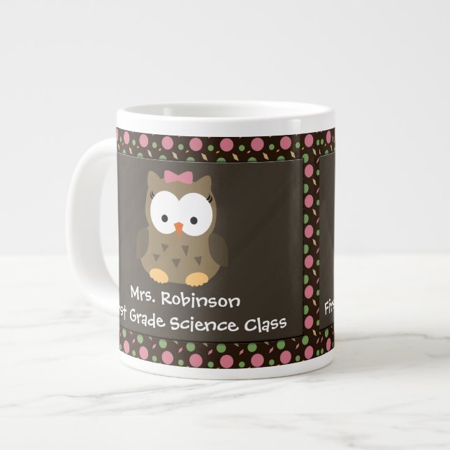Custom Cute Baby Girl Owl, Pink/Green/Brown Mug (Front Left)