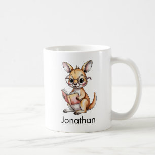 Custom Cute Baby Kangaroo Reading a Book Coffee Mug