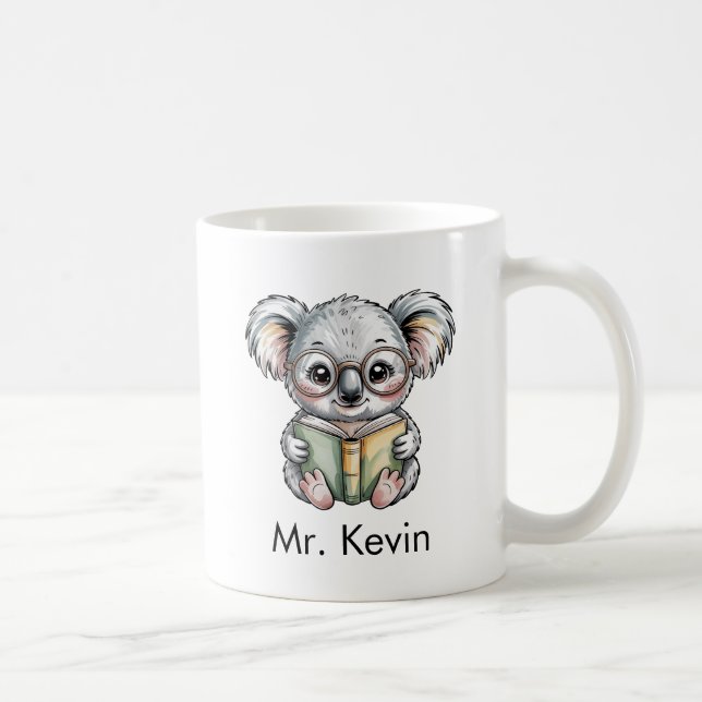 Custom Cute Baby Koala Reading a Book Coffee Mug (Right)