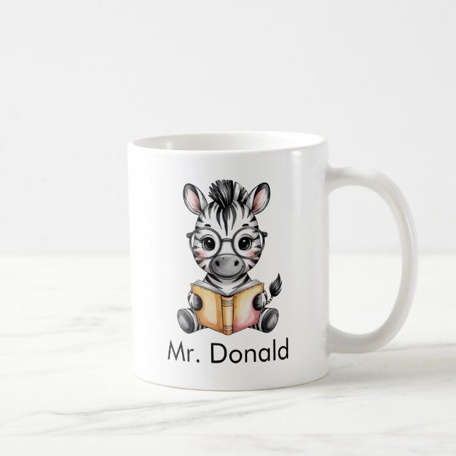 Custom Cute Baby Zebra Reading a Book Coffee Mug (Right)