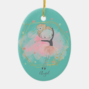 Custom Cute Ballerina Dancer Light Teal Ceramic Tree Decoration