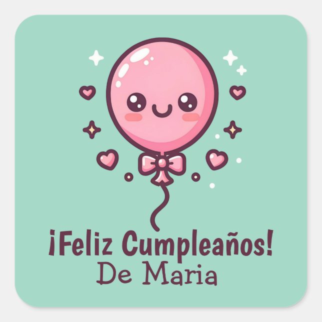 Custom Cute Balloon Cumpleaños Birthday Stickers (Front)