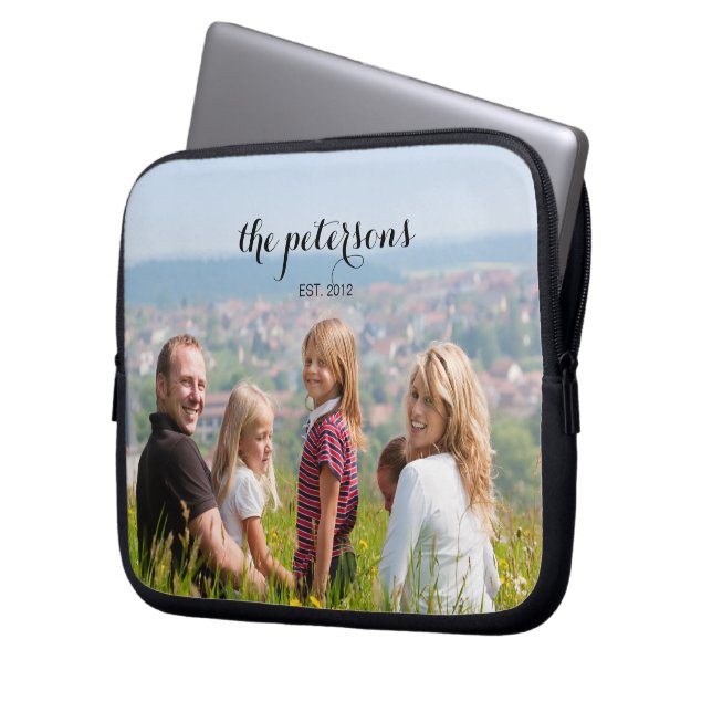 Custom Cute Beautiful Smiling Family Photo College Laptop Sleeve (Front Left)