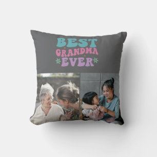 Custom Cute Best Grandma Ever 2 Photo Collage Cushion