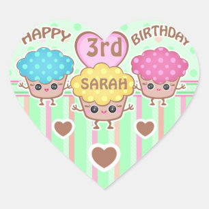 Custom Cute Birthday Girl Kawaii Cupcakes Stickers