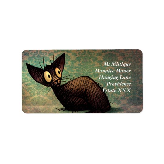 Custom Cute Black Oriental Cat Art Address Label