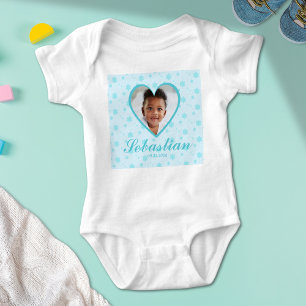 Custom Cute Blue Baby Name Photo Baby Bodysuit