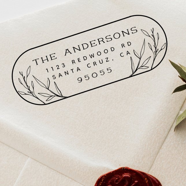 Custom Cute Botanical Frame Family Return Address Rubber Stamp (Creator Uploaded)