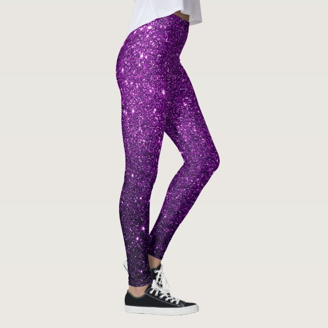 custom cute bright purple magenta glitter pattern leggings (Right)