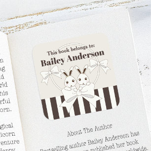 Custom Cute Bunny Girl Kids Bookplate Labels