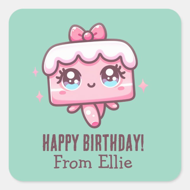 Custom Cute Cake Birthday Stickers (Front)