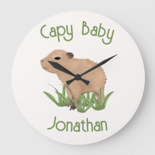 Custom Cute Capybara Pun Baby Boy Nursery Decor Large Clock