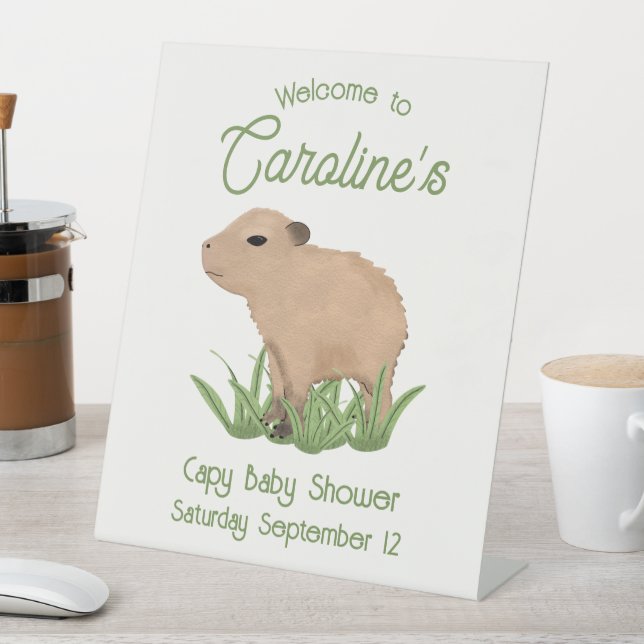Custom Cute Capybara Pun Capy Baby Shower  Pedestal Sign (In SItu)