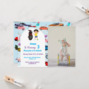Custom Cute car  motorcycle birthday party Invitat Invitation