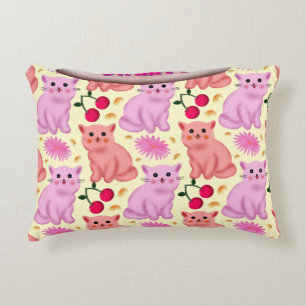 Custom Cute Cat Cherry Floral Pattern Decorative Cushion