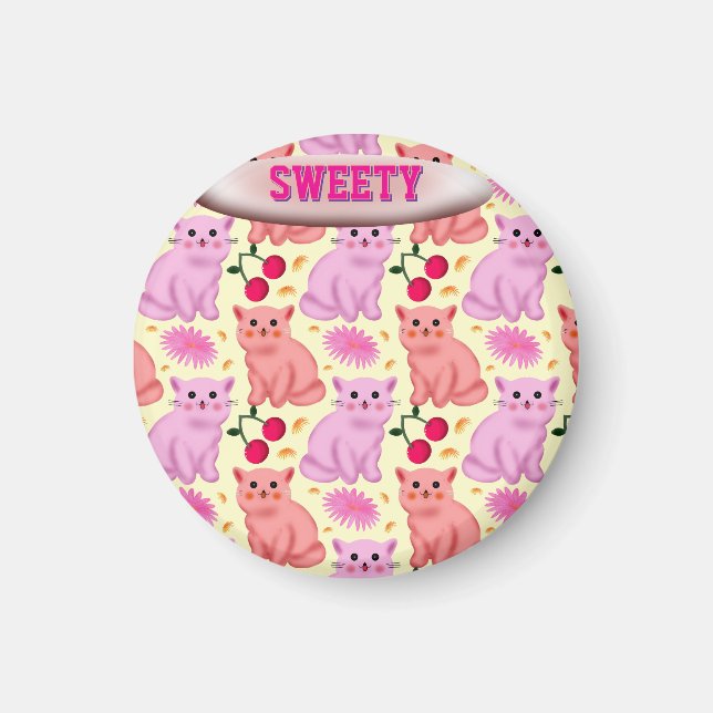Custom Cute Cat Cherry Floral Pattern Magnet (Front)