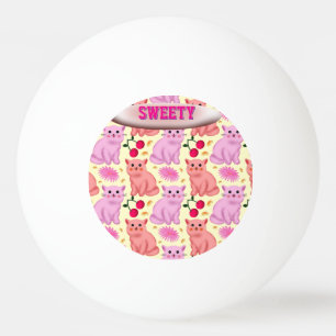 Custom Cute Cat Cherry Floral Pattern Ping Pong Ball