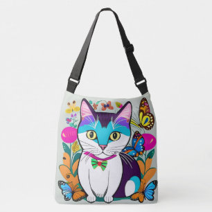 Custom Cute Cat Illustration Digital Cat Design Crossbody Bag