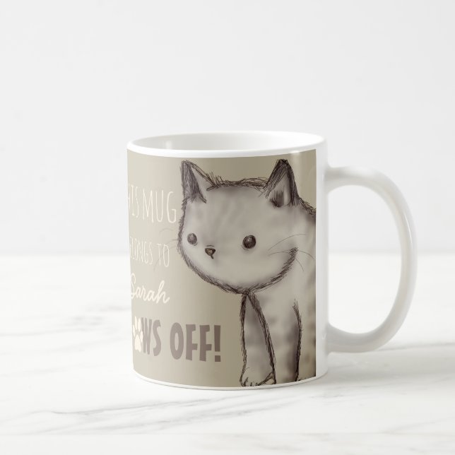 Custom Cute Cat Illustration Paws Off Coffee Mug (Right)