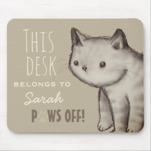 Custom Cute Cat Illustration Paws Off Personalised Mouse Mat