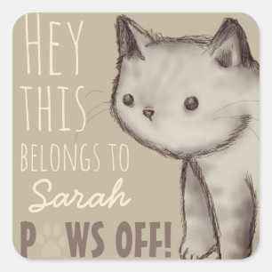Custom Cute Cat Illustration Paws Off Square Sticker