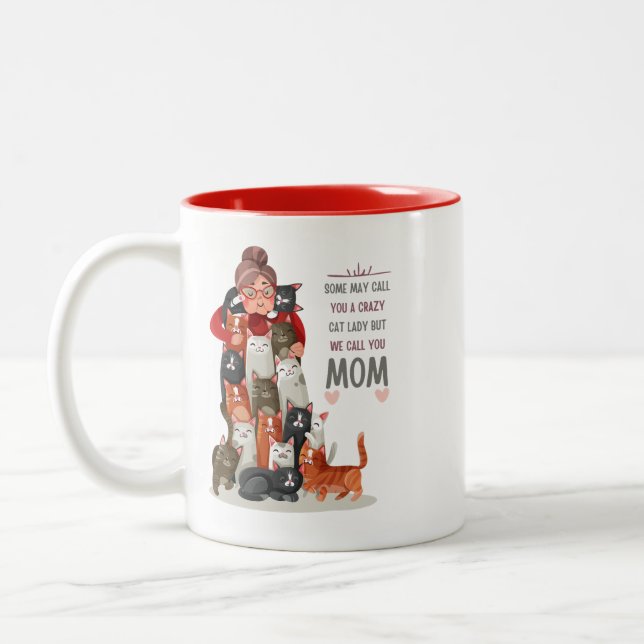 Custom Cute Cat Mum Crazy Cat Lady Two-Tone Coffee Mug (Left)