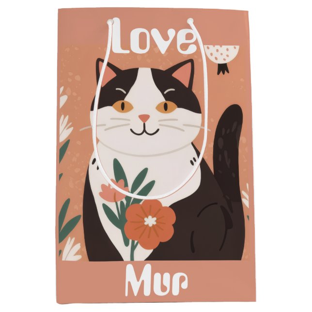 Custom Cute Cat with Mur and Love Medium Gift Bag (Front)
