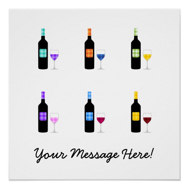 Custom Cute Chequered Country Wine Bottle Poster (Front)