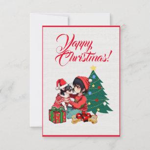Custom Cute Chihuahua Dog With  Girl Xmas Card