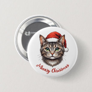Custom Cute Christmas Cat with Santa Hat 6 Cm Round Badge