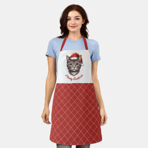 Custom Cute Christmas Cat with Santa Hat Apron