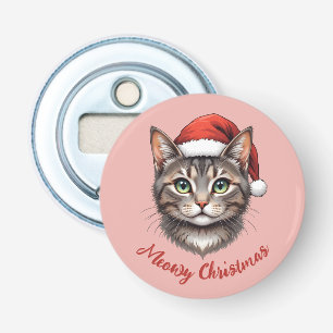 Custom Cute Christmas Cat with Santa Hat Bottle Opener