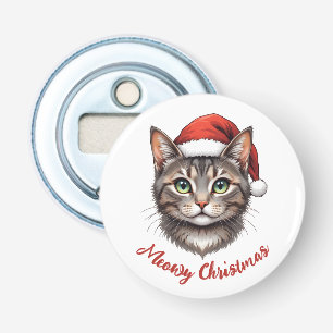 Custom Cute Christmas Cat with Santa Hat Bottle Opener